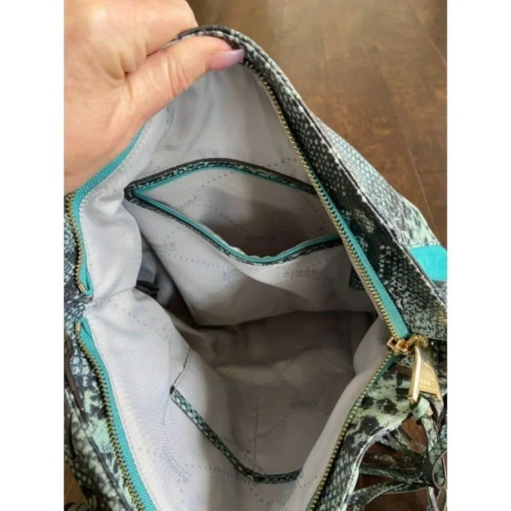 AIMEE KESTENBERG SNAKESKIN VEGAN LEATHER w Turquoise Shoulder Bag-Like New Condi
